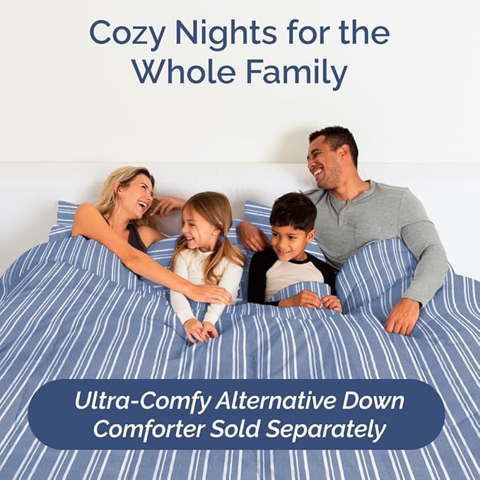 Full XL Bed Sheet - 4 Piece Full XL Bed Sheets Set - Soft, Breathable & Cooling - Hotel Luxury Bedding for Women, Men, Kids, Teens, Boys & Girls - Deep Pockets, Fade and Wrinkle Free - Blue Stripes