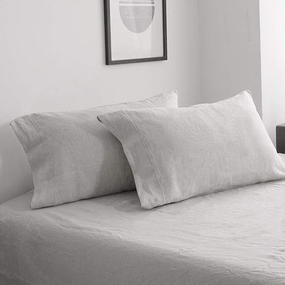Simple&Opulence 100% French Linen Pillowcase Queen Size-Set of 2- Washed Solid Color Pillow Cases Embroidered -Soft and Durable (Grey, 20''x30'')
