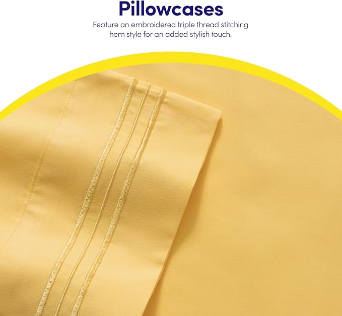 1500 Supreme Collection Extra Soft RV Short Queen Sheets Set, Yellow - Luxury Bed Sheets Set with Deep Pocket Wrinkle Free Hypoallergenic Bedding, Over 40 Colors, RV Short Queen Size, Yellow