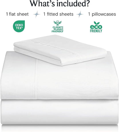 LuxClub 3 PC Twin XL Sheet Set, Deep Pockets Wrinkle Free Cooling Bed Sheets Hotel Bedding for Women, Men, Kids & Teens, Includes 1 Fitted Sheet, 1 Flat Sheet and 1 Pillowcase-Silky Soft White