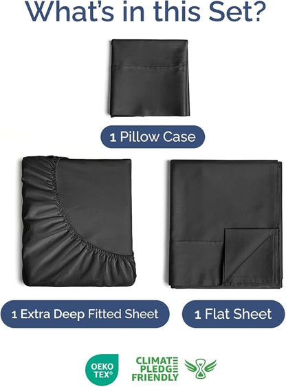 Extra Deep Pocket Twin Size Sheet Set - 3 Piece Breathable & Cooling Bed Sheets - Hotel Luxury Bedding with 16 to 21 inch Extra Deep Pockets - Ultra-Soft, Fade & Wrinkle Resistant - Oeko-Tex - Black
