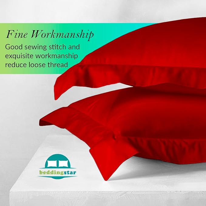 Euro Sham Covers 26x26 Set of 2 Red 600 Thread Count 100% Egyptian Cotton Pack of 2 Euro 26x26 Pillow Covers Cushion Cover Cases Soft Skin Friendly European Size Decorative Square Pillow Shams