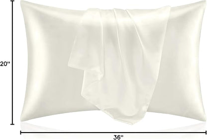BEDELITE Satin Pillowcase for Hair and Skin, Super Soft and Cooling Similar to Silk Pillow Cases 2 Pack with Envelope Closure, Gift for Women Men(20"x36" King Size, Ivory)