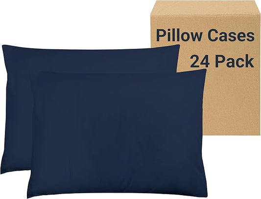 ZPECC Pillow Cases Bulk 24 Pack - Queen Pillowcases with Envelope Closure, Soft Brushed Microfiber Pillow Cover for Hotel Airb&bs Hospital Bedding Essential, Navy