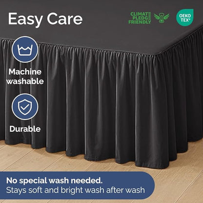 Bedskirt Queen Size Ruffle - 18 inch Drop Dust Ruffle Bed Skirt with Platform - Ultra-Soft, Easy Fit, Premium Hotel Quality - Wrinkle, Fade & Shrink Resistant - for Women, Men, Kids and Teens - Black