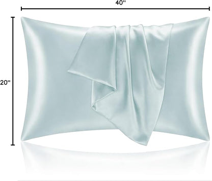 BEDELITE Satin Pillowcase for Hair and Skin, Super Soft and Cooling Similar to Silk Pillow Cases 2 Pack with Envelope Closure, Gift for Women Men(20"x40" King Size, Stone Blue)