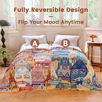 MSGKV Roman Castle Cotton Throw Blanket 60"x80" Art Woven Twin Blanket
