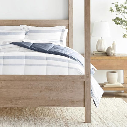 LINENS & HUTCH Comforter Set Patterned Microfiber All Season Down-Alternative Ultra Soft Bedding in Stitched Stripe - Twin/TwinXL Stitched Stripe Stone