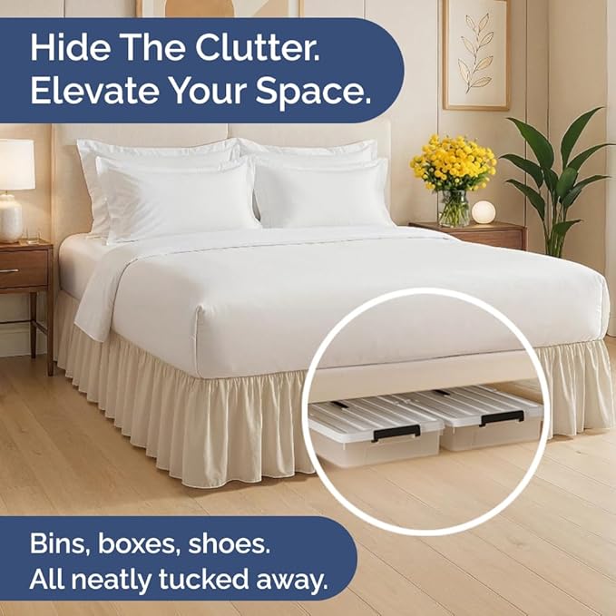 Bedskirt Twin Size Ruffle - 18 inch Drop Dust Ruffle Bed Skirt with Platform - Ultra-Soft, Easy Fit, Premium Hotel Quality - Wrinkle, Fade & Shrink Resistant - for Women, Men, Kids and Teens - Cream