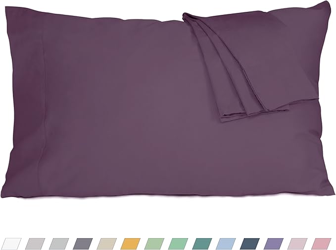 Pillow Cases, Standard Queen Size Cotton Percale Weave Pillowcases, Pre-Shrunk Breathable and Hypoallergenic Pillowcases, Set of 2 (2 Piece Standard/Queen 20 Inch x 30 Inch, Dark Purple)