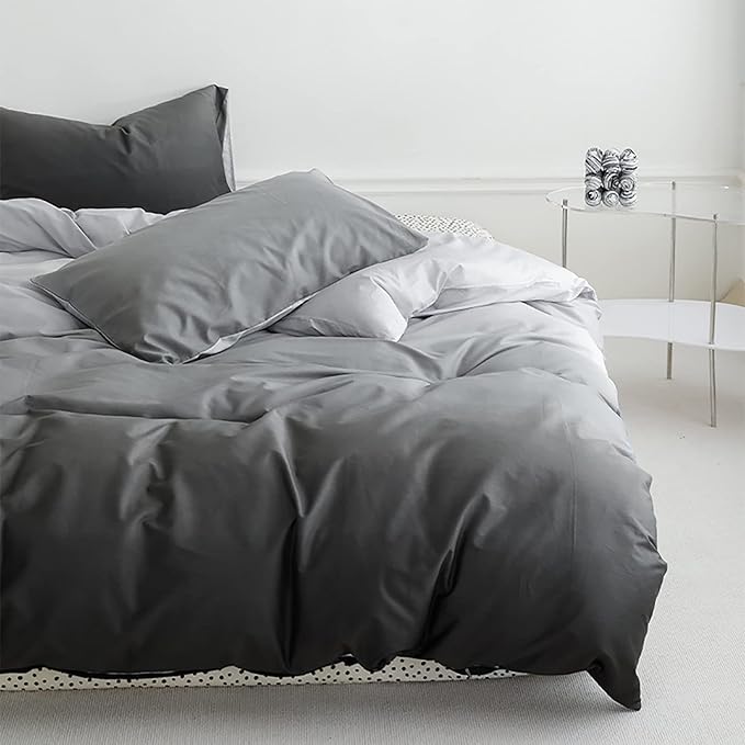 Luxlovery Grey and Black Gradient Comforter Set Full Dark Grey Bedding Comforter Set Men Women Minimalist Bedding Set Soft Breathable Blanket Quilts Modern Dark Grey