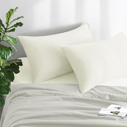 MILVOWOC 2Pcs Brushed Microfiber Standard Pillowcases - 20 x 26 Inch, White Pillow Case Set Non Slip Envelope Pillow Cover with Moisture Absorption and Anti-Wrinkle