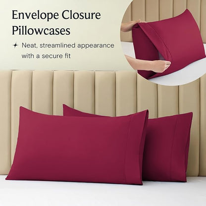 LuxClub Twin XL Sheets - Soft Twin Bed Sheets for-Boys-and-Girls-3 PC Deep Pockets 18" Eco Friendly Wrinkle Free-Kids-Fitted Sheets Machine Washable Hotel Bedding Silky Soft - Burgundy Twin XL