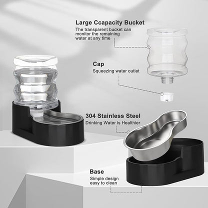 RIZZARI 4L Gravity Cat Water Dispenser:Spill Resistant for Apartments | No Filter Required/Leak-Resistant Design/Easy to Refill,Easy to Clean/Stable Anti-Tip Base/Food-Grade Materials