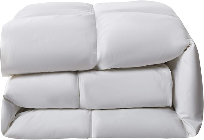 Serta Goose Feather Down Fiber Cotton Comforter Queen Size - 100% Cotton Duvet Insert - Hotel Luxury Hypoallergenic Bedding Comforter Light Warmth 90 x 90 Inch White