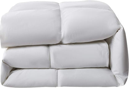 Serta Goose Feather Down Fiber Cotton Comforter Twin Size - 100% Cotton Duvet Insert - Hotel Luxury Hypoallergenic Bedding Comforter All Season Medium Warmth 68 x 90 Inch White
