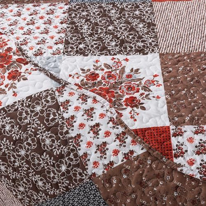 HoneiLife Quilt Set Queen Size - 3 Piece Microfiber Bedspread Reversible Coverlet Patchwork Bedding Set Lightweight Bedcover Floral Bedspreads All Season Quilts-Amaranth Red