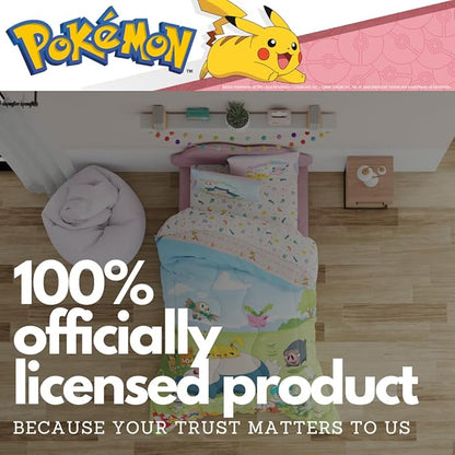 Pokemon Bedding Super Soft Comforter and Sheet Set with Sham, 5 Piece Full Size, Featuring Snorlax, Pikachu, Eevee & Jigglypuff (Officially Licensed Product) by Franco