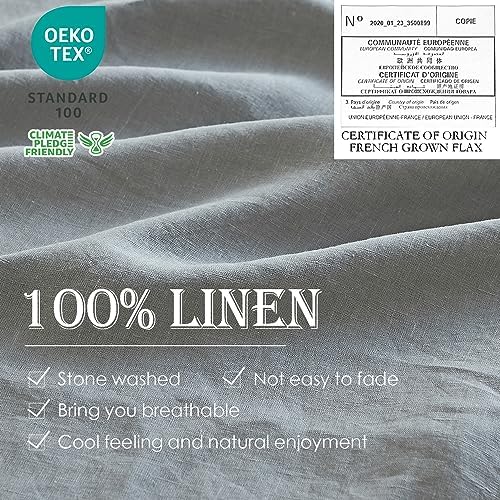 Simple&Opulence 100% Linen Duvet Cover Set 3pcs Basic Style Natural French Washed Flax Solid Color Soft Breathable Farmhouse Bedding with Button Closure - Ultimate Grey, Queen