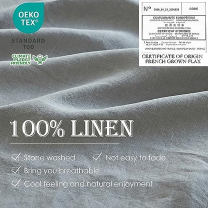 Simple&Opulence 100% Linen Duvet Cover Set 3pcs Basic Style Natural French Washed Flax Solid Color Soft Breathable Farmhouse Bedding with Button Closure - Ultimate Grey, Queen