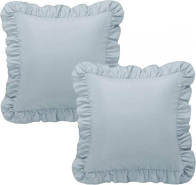 KKJIAF Ruffle Pillow Cases 24x24 Inches, Dusty Blue Square Ruffled Pillow Covers Set of 2, Microfiber Wrinkle Resistant Pillow Shams with Envelope Closure for Sofa Bed Living Room