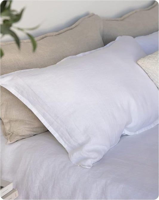 XZ XIFA Standard Pillowcases - 2 Pack - Envelope Closure - 100% Natural Washed French Flax, Breathable, Durable, Textured Pillow Covers 20"x26"(Standard, White)