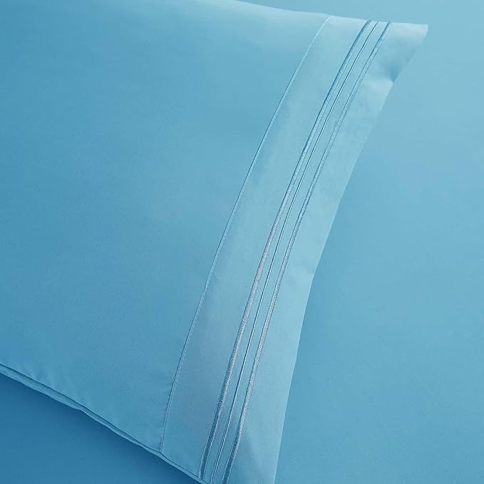 Clara Clark Queen Sheets, 6 Piece Set - Hotel Luxury Sheets for Queen Size Bed, Super Soft Bedding Set, Beach Blue