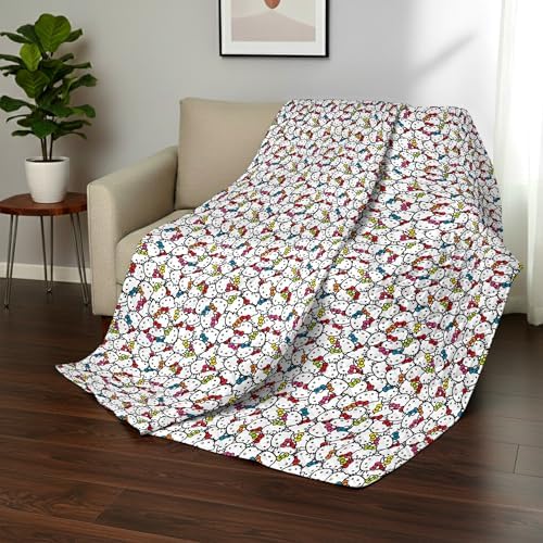 Northwest Sanrio Hello Kitty Rainbow Bows Quilted Throw, Comfy Throw, Adults Boys Girls, Soft Lightweight for Chair or Couch, 60 x 80 inches