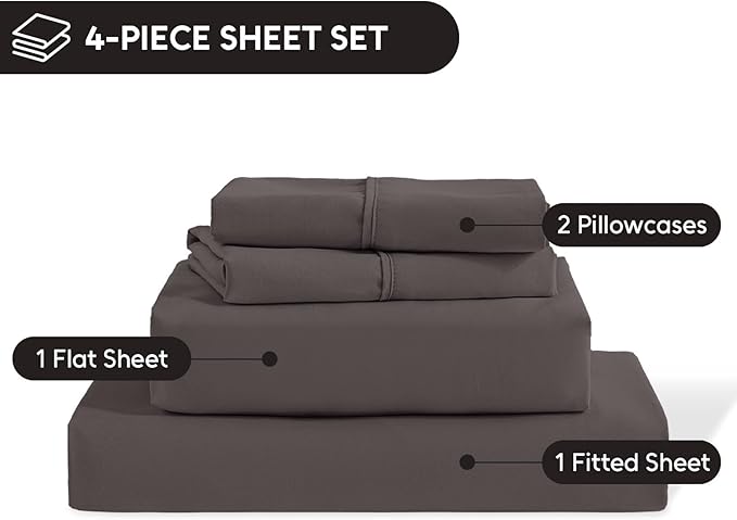 King Size Sheets Set, 4 Pieces Hotel Luxury Soft Microfiber Bed Sheets Set, Up to 16" Deep Pockets, Oeko-Tex Sheets with Elastic, Breathable, Wrinkle Free(Dark Gull Gray,King)