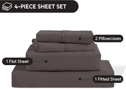 King Size Sheets Set, 4 Pieces Hotel Luxury Soft Microfiber Bed Sheets Set, Up to 16" Deep Pockets, Oeko-Tex Sheets with Elastic, Breathable, Wrinkle Free(Dark Gull Gray,King)