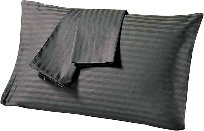 Comfort Beddings Queen Pillowcases Set of 4 – 100% Organic Cotton, 600 Thread Count Sateen, Soft & Comfy Pillow Covers with Envelope Closure, Grey Stripe, Queen Size 20 x 30 Inches