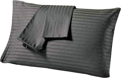 Comfort Beddings King Pillowcases Set of 4 – 100% Organic Cotton, 600 Thread Count Sateen, Soft & Comfy Pillow Covers with Envelope Closure, Grey Stripe, King Size 20 x 40 Inches