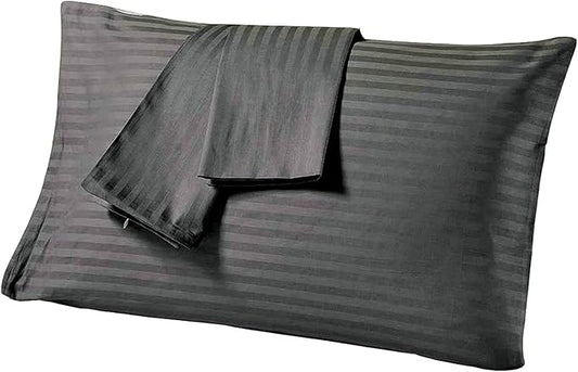 Comfort Beddings King Pillowcases Set of 4 – 100% Organic Cotton, 600 Thread Count Sateen, Soft & Comfy Pillow Covers with Envelope Closure, Grey Stripe, King Size 20 x 40 Inches