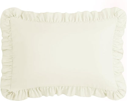 KKJIAF Ruffle Body Pillow Cases Set of 1, Ruffled Pillow Covers with Envelope Closure, Wrinkle Resistant Ruffled Long Pillow Shams 20" x 54", Beige