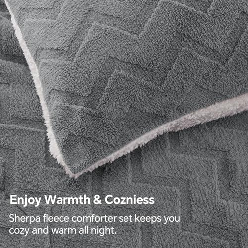 BEDELITE Fluffy Sherpa Full Comforter Set,Grey