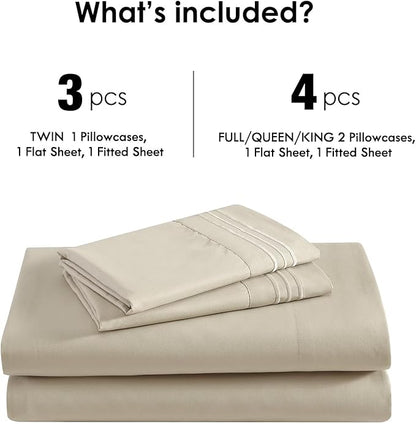 ClevaHome Sheet Set King Size, 4-Piece Bedding, Lightweight & Super Soft Easy Care Microfiber– Shrinkage & Fade Resistant Bedding Set with 14'' Deep Pockets (Sandy Beige)