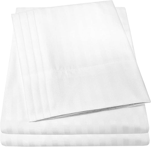 Full Size Bed Sheets - 6 Piece 1500 Supreme Collection Fine Brushed Microfiber Deep Pocket Full Sheet Set Bedding - 2 Extra Pillow Cases, Great Value, Full, Dobby White