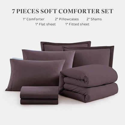 WRENSONGE Super King Plus Comforter Set - 7 Pieces Artic Plum Soft Bed in a Bag Super King Plus with Fitted Sheet, Flat Sheet, 2 Pillow Shams, and 2 Pillowcases- Warm Bedding Sets for All Season