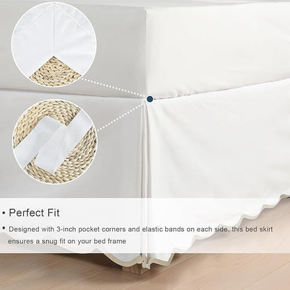 HIG Off White Chic Queen Bed Skirt - Easy Fit Scallop Edge Pleated Bedskirts, 14 Inch Drop Anti-Slip Dust Ruffle, Thick Fabric for Enhanced Privacy, Pre-Washed for Long-Lasting Use(N60022)