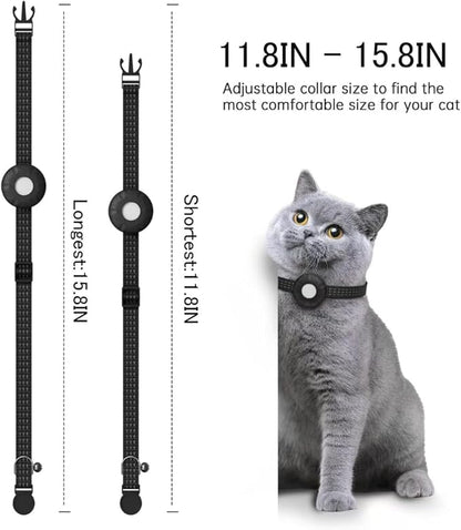 Cat Tracker Collar,No Monthly Fee Tracking Pet Collar with Finder Tag,Compatible with Apple Find My(iOS Only),Breakaway Tractive Design with Reflective Pattern & Bell