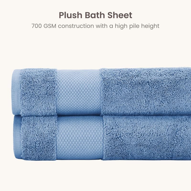 BIOWEAVES 100% Organic Cotton Bath Sheet Set of 2 | Soft Oversized Bath Towels | 700 GSM Premium Bath Towel Sheet Set GOTS Certified - Cerulean Blue