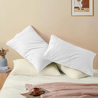 Vonty 2 Pack Queen Pillow Cases - 20x30 Inch, 1800 Thread Count Microfiber Pillowcases Queen Size White Pillow Cases Luxury & Soft Embroidered Bed Pillow Covers with Envelope Closure