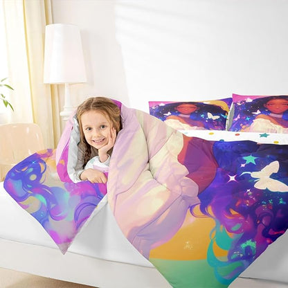 Erosebridal Black Princess Bedding Sets American Afro-Girl Comforter Set Moon Galaxy Girl Butterfly Decorations Bedding Queen