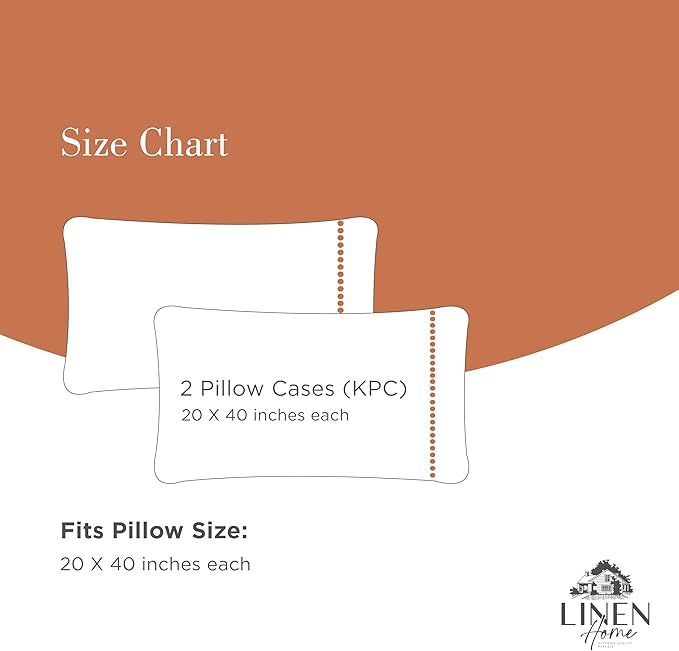 Linen Home 100% Cotton Percale Pearl Stitch Pillowcases King Size, Peach, 2 Pieces of Pillow Case, Crisp and Cool Strong Bed Linen, 20 inches X 40 inches