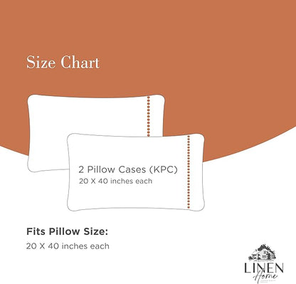 Linen Home 100% Cotton Percale Pearl Stitch Pillowcases King Size, Peach, 2 Pieces of Pillow Case, Crisp and Cool Strong Bed Linen, 20 inches X 40 inches