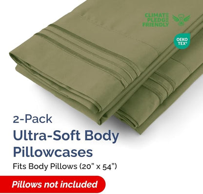 Body Pillowcases Set of 2-20x54 Long Body Pillow Case - Soft Body Pillow Cover for Sleeping & Side Sleepers - Comfy, Breathable & Wrinkle Free - Machine Washable w/Envelope Enclosure (Sage Green)