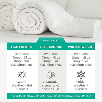 APSMILE Luxury All Season Down Feather Fibers Comforter Full/Queen Size Duvet Insert - 100% Organic Cotton, High Fill Power Medium Warmth, (Ivory White, 90X90)