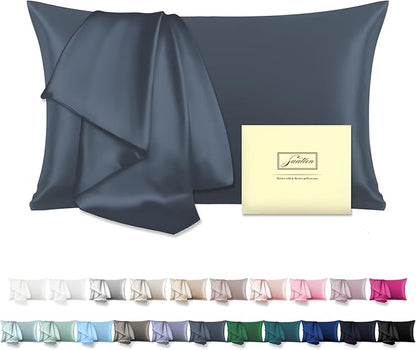 Natural Mulberry Silk Pillowcase for Hair and Skin Queen Size 20"X30" Pillow Case with Hidden Zipper Soft Breathable Smooth Cooling Silk Pillow Covers for Sleeping (Space Grey,Queen,1Pcs)
