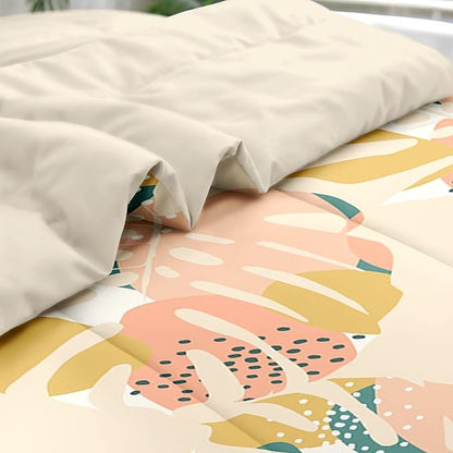 Comforter Set King Size, Monstera Palm Leaf Botanical 7 Pcs Bedding for Kids and Adults, Spring Summer Green Bed Sheet Sets with Fitted Sheet 2 Pillowcase & 2 Sham for Bedroom Bed Decor