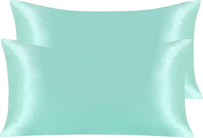 NTBAY 2 Pack Satin King Pillowcases for Hair and Skin, Luxurious and Silky Pillow Cases with Envelope Closure, 20x36 Inches, Light Blue